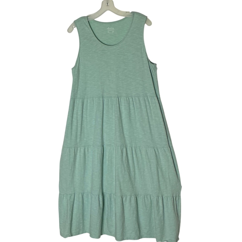 Mint Green Tiered Midi Dress Sleeveless Soft Lounge Coastal Cottagecore L - Picture 3 of 8